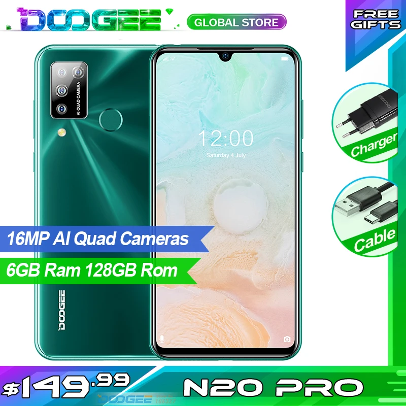 Doogee N20 Pro смартфон Quad камеры заднего 4400 мАч 6 ГБ Оперативная память 128 Гб Встроенная