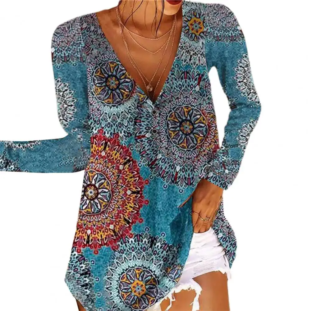 

Women Blouse Vintage Flower Print V Neck Autumn Shirts Long Sleeve Buttons Blouses for Women 2021 Blusas Mujer