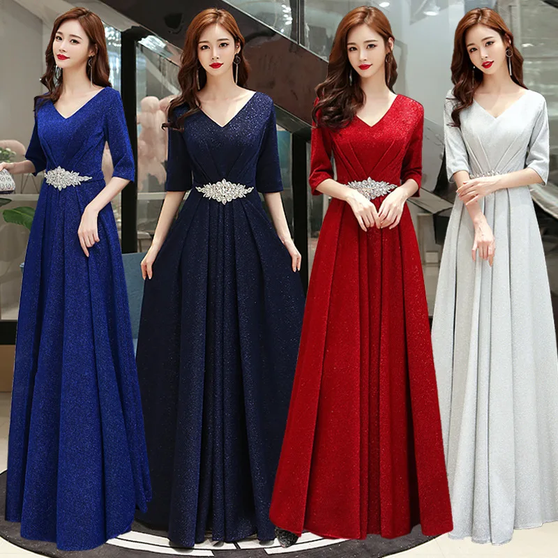 

Vestido Cocktail Chorus Costumes Female Long Host Elegant Evening Dress Clothing Cultivate Morality Show Thin Conductor Skirt