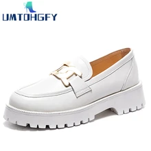 Classic Black White Women  Loafers Shoes Spring 2021 Newly Thick-soled Sneakers Genuine Leather Casual Trend Girl Shoes Students