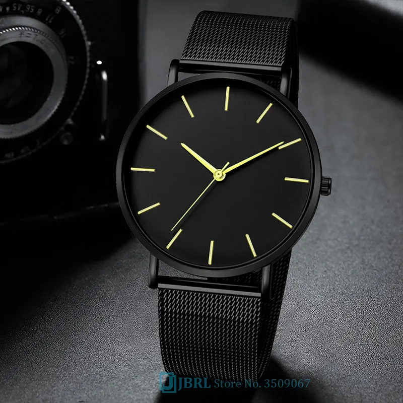 Черные наручные часы Мужские часы Бизнес Простой циферблат наручные часы из нержавеющей стали Мужские кварцевые часы для мужчин часы Hodinky Man - Цвет: black gold