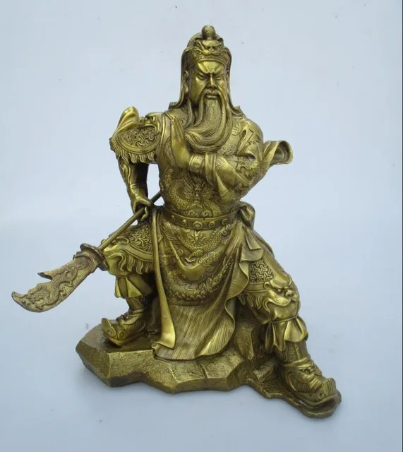 

High 10inch !!! Home Decoration Chinese Fengshui brass Carved Guangong Sculpture / Statue