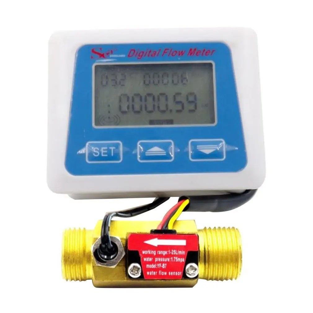 

Flow Sensor Digital Display Flow Gauge Flowmeter Totameter Electronic Watermeter Temperature Time Flowmeter