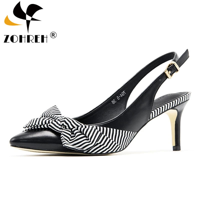

2019 Women Pumps High Heels Shoes Brand Stripe Butterfly knot Summer Shoes Woman Thin Heels Pointed Toe Ladies Dress Shoes Black