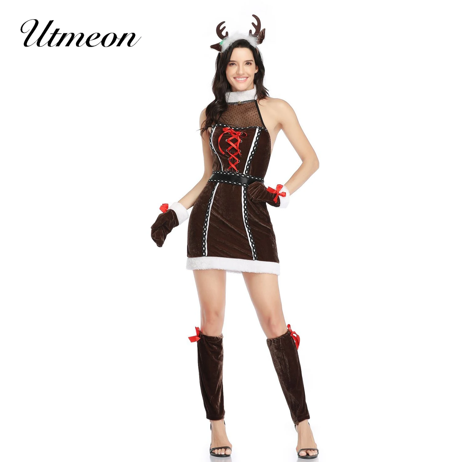 Adult Women's Slim Velvet Sexy Christmas Costumes Santa Claus Costume Xmas Sexy Santa Dress Cosplay