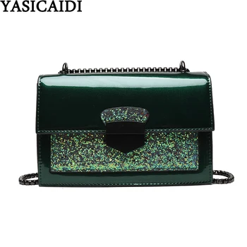 

YASICAIDI Patent Leather Chain Crossbody Bags For Women 2020 Flap Pocket Girls Shoulder Bag Small Satchel Purse Female Handbag
