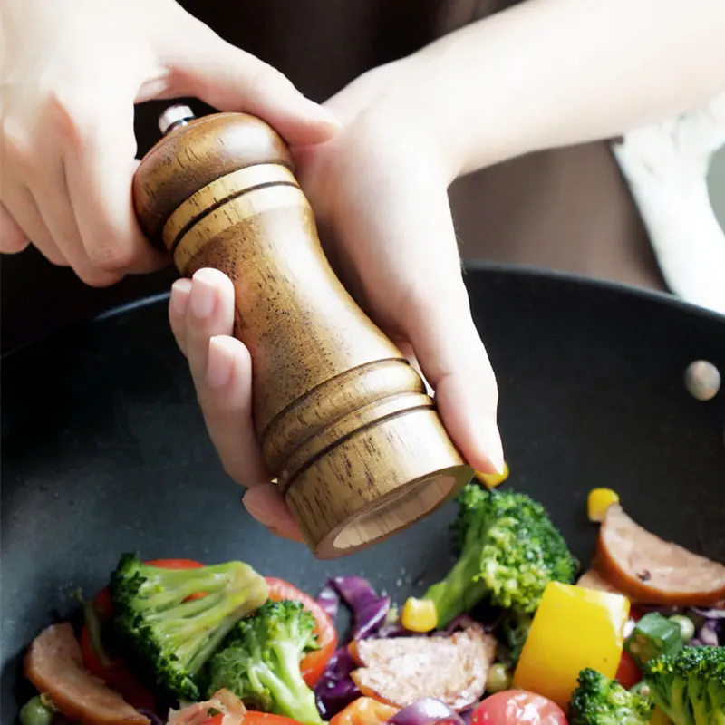 

Household Wooden Pepper Grinder Manually Rotating Oak Pepper Bottle Duster Seasoning Pepper Mill Color Boxed Kitchen Tools