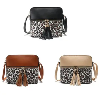 

Women Ladies Fashion Leopard Pattern Shoulder Bag with Tassel Tote Purse PU Leather Handbag Satchel