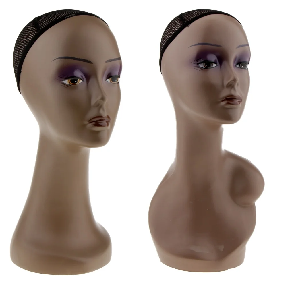 2x Hair Wigs Making Jewelry Display Head Female Mannequin Head Black Women Manikin Model W/ Cap