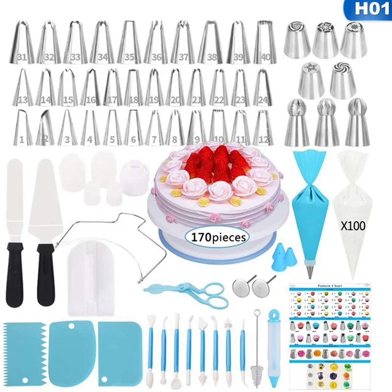 

Cake Decorating Supplies Kit 170 PCS Baking Supplies Set with Icing Piping Tips & Russian Nozzles