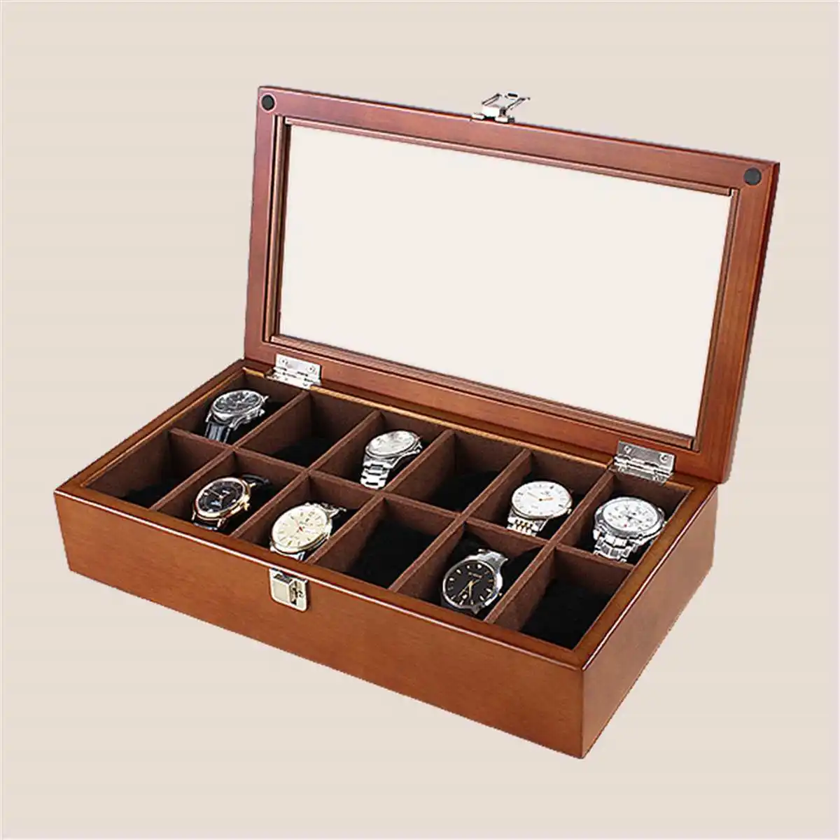 12 Grids Retro Wood Watch Display Box Organizer Top Watch Wooden Case Fashion Watch Storage Packing Gift Boxes Jewelry Case New