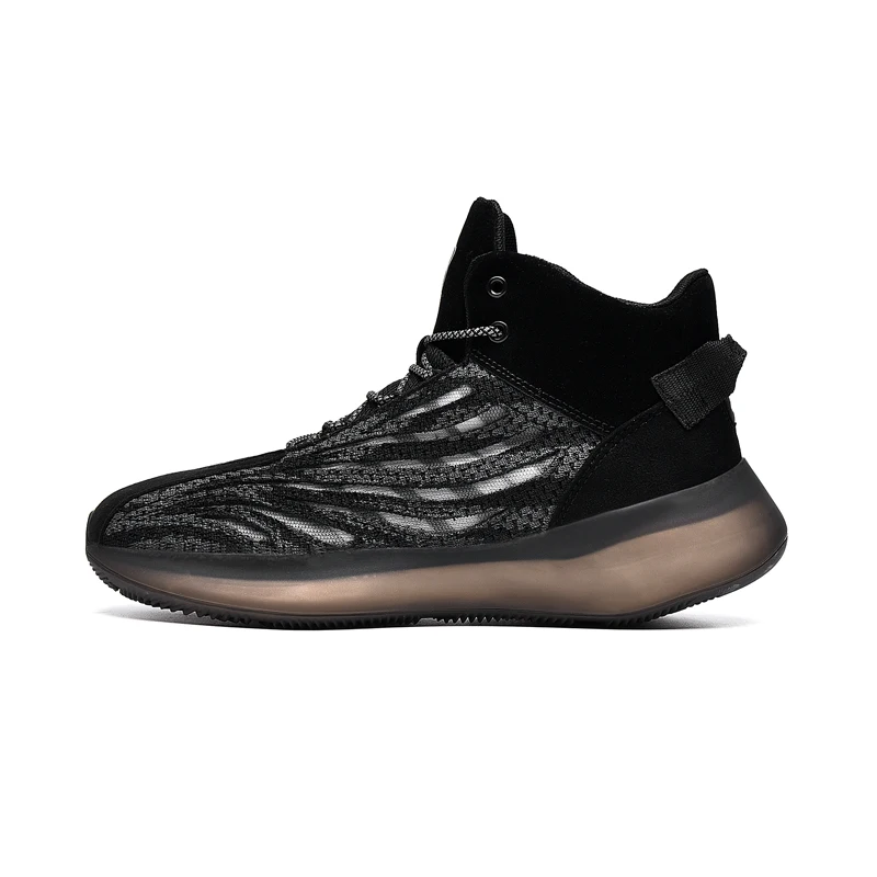 RONGLAI/Новинка; мужские кроссовки; светоотражающие баскетбольные кроссовки; модные повседневные зимние теплые ботинки; трендовая мужская обувь - Цвет: black988
