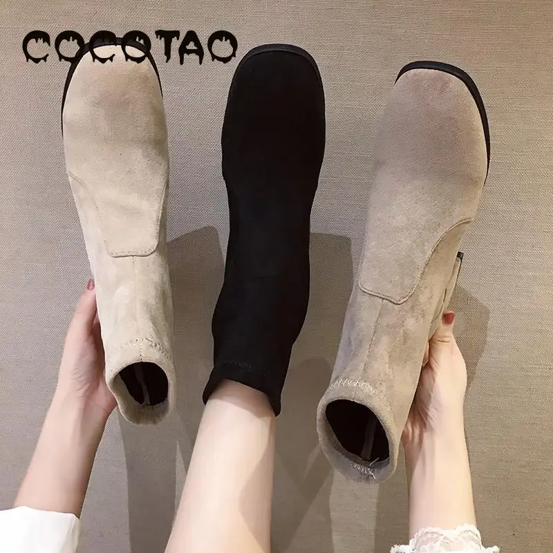 Booties Women's Winter Single Boots 2019 New Black Round Head Thick With Ins Fashion Wild Elastic Thin Socks | Обувь