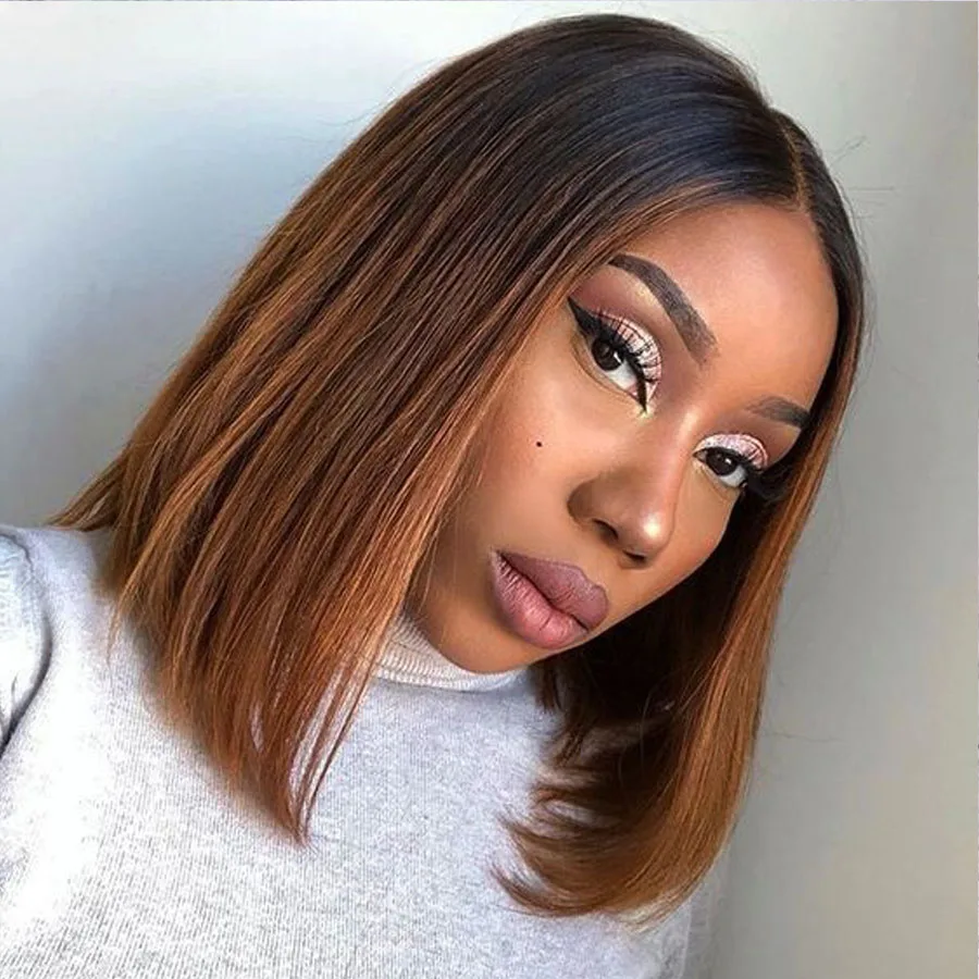 

13x4 Bob Wig 1B 27 Ombre colored Blonde Straight Brazilian Lace Front Human Hair Wig Pre Plucked Short Remy Wig for Black Women