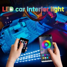 Led COCHE pie luz ambiental con USB encendedor de cigarrillos de fondo de música Control App RGB Auto decorativa Interior luces de la atmósfera