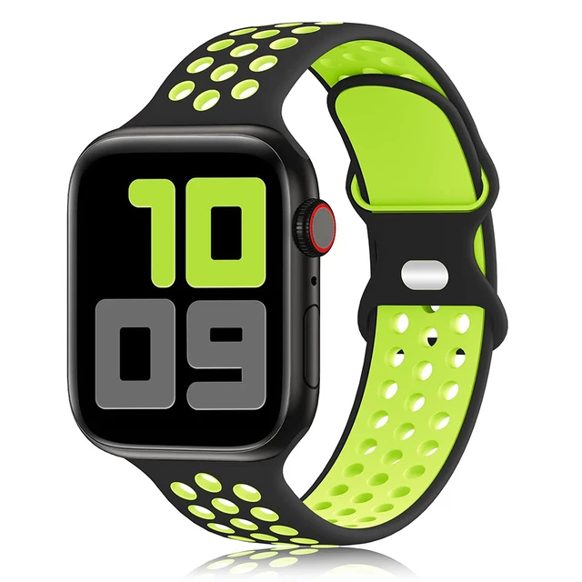 Sport Strap For Apple Watch Band 6 SE 5 4 44mm 40mm Silicone Breathable Belt Bracelet to iWatch Watchband Series 54321 38mm 42mm 11 Black yellow