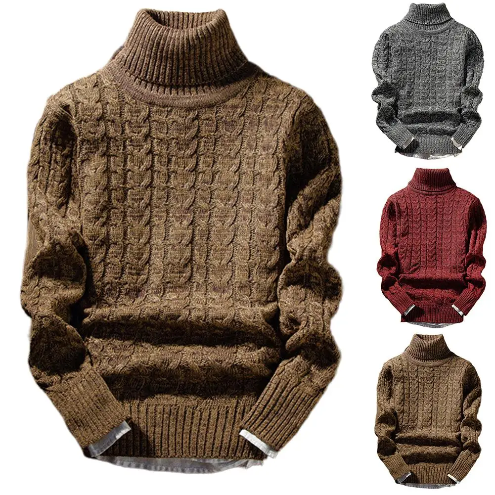 

Casual Men Solid Color Winter Turtle Neck Long Sleeve Twist Slim Knitted Sweater