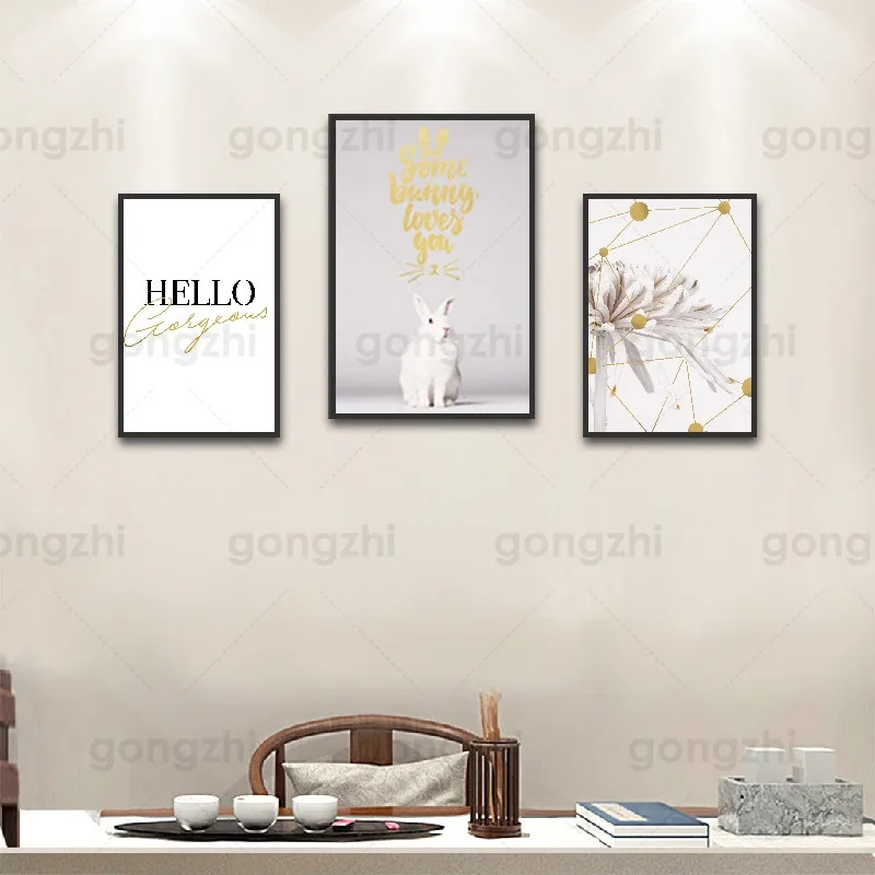 

Элегантная женская холщовая абстрактная картина с кроликом, настенные картины для гостиной и спальни, скандинавский Декор для дома