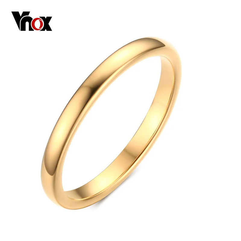 Vnox милые Для женщин золото-цвет Кольца Мода 2 мм Вольфрам карбида Обручальные