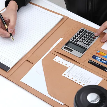 

A4 Clipboard Folder Portfolio Multi-function Leather Organizer Sturdy Office Manager Clip Writing