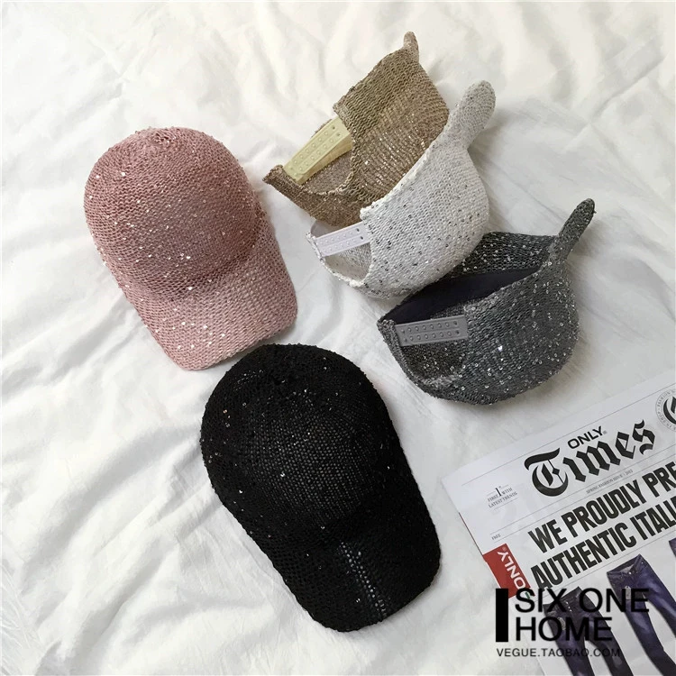 Baseball Cap Sequins Baseball Cap Women Snapback Mesh Breathe Caps Messy Bun Summer Hat Female Adjustable Hip Hop Hats glitter