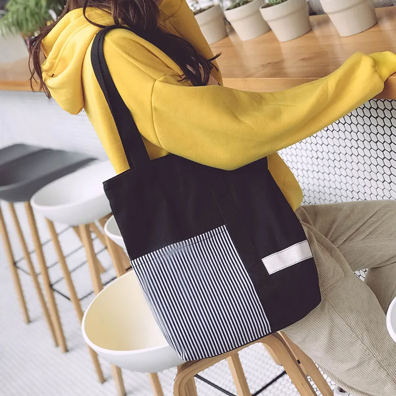 Shopper-Bag Canvas Tote Cloth-Fabric Zipper Reusable Cotton Handbag Eco Women for Ladies