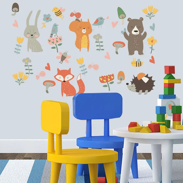 Forest Animal Party Wall Sticker for kids rooms bedroom decorations wallpaper Mural home Art Decals Cartoon combination stickers 5