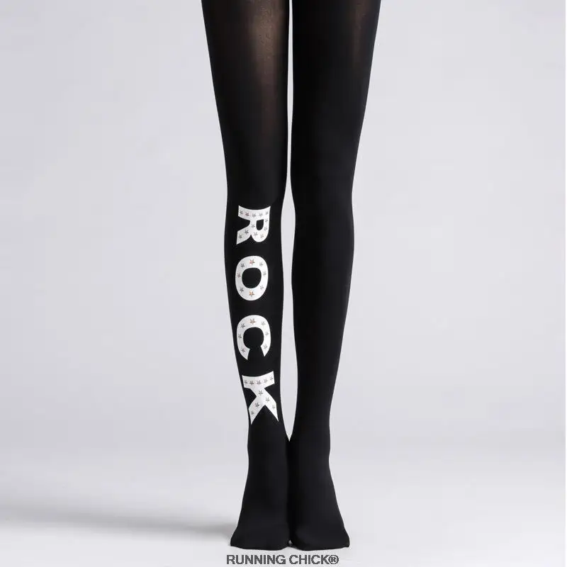 

Rock XINGX English Printed Pantyhose Stockings Tight Women Letter Cotton Blends Running Chick Cn(origin) STANDARD