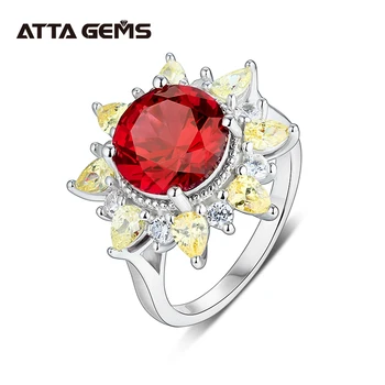 

Ruby Sterling Silver Rings for Women 4.8 Carats Created Red Ruby Faced Original Design Women Fine Jewelry Wedding Ring