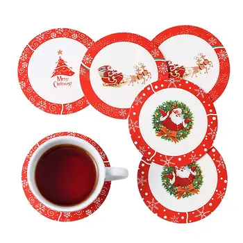 

VEWEET 6-pieces Christmas Pattern Drink Coasters Cup Pad Mat PVC Reusable Non-Slip Coffee Beer Mug Wine Glass Bottle Coaster