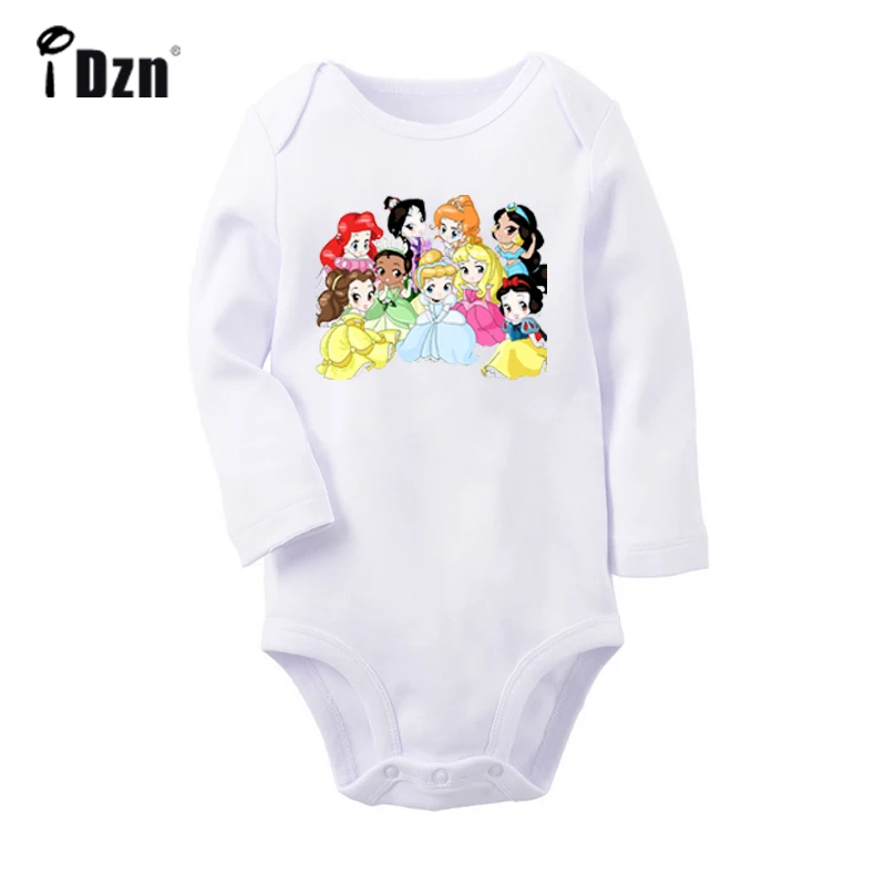 

Cute Princess Ariel Belle Snow White Design Newborn Baby Bodysuit Toddler Long Sleeve Printing Onesies Jumpsuit Cotton Clothes