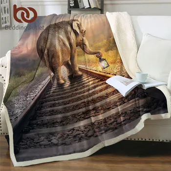 

BeddingOutlet Elephant Bed Blanket Glowing Lantern Throw Blanket 3D Printed Train Tracks Sherpa Blanket Photography Cobertor