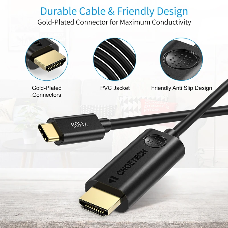 Comprar CHOETECH USB tipo C a HDMI Cable 4K @ 60Hz 1,8 m para 2018 MacBook Pro Air iPad Pro Compatible con Thunderbolt 3, USB tipo C a HDMI Cable