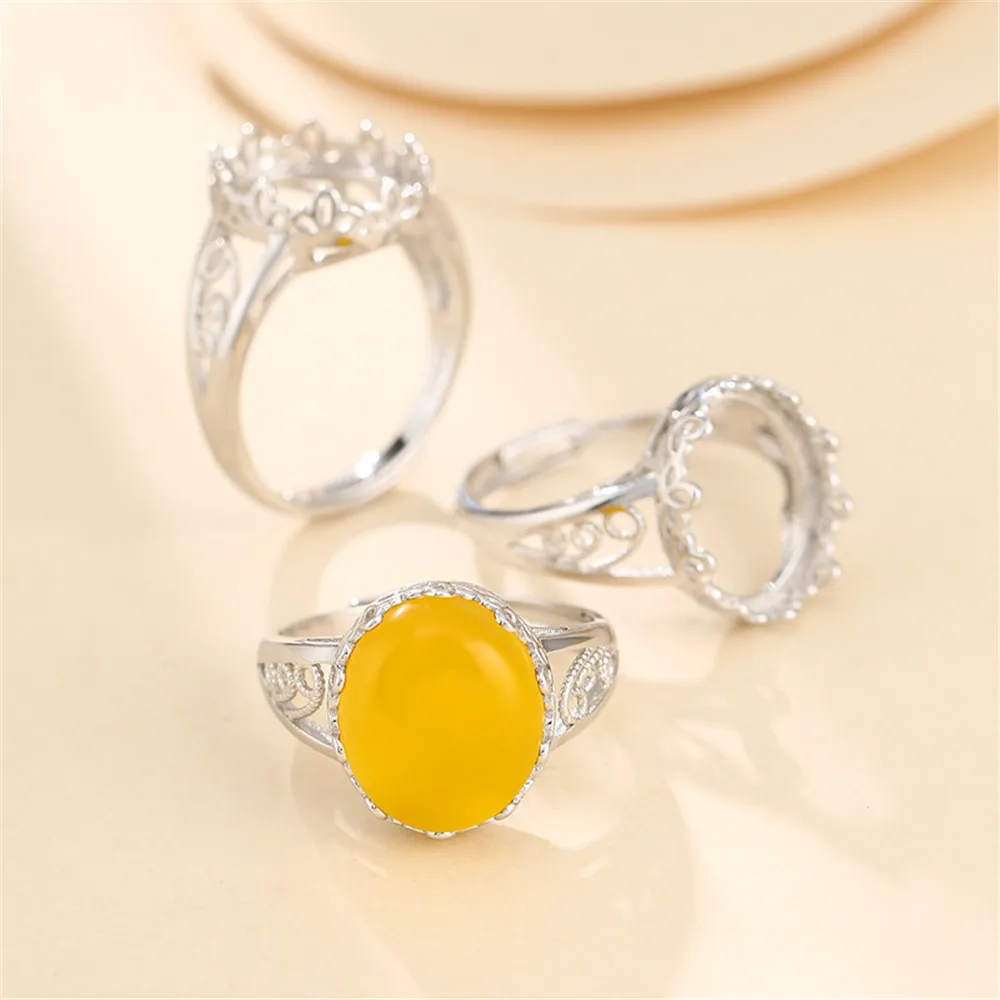 Ring Base for 12x14.5mm Oval Cabochons Ring Setting White Gold Plated 925 Silver Adjustable Ring Blank SR0059