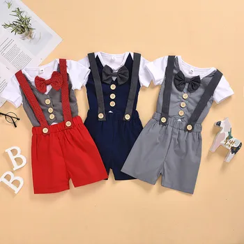 

HIPAC Newborn Baby Boy Toddler Romper Outfit Gentleman Jumpsuit Set Infant Bow Button Overall Shorts 2020 Summer Kids Party Suit