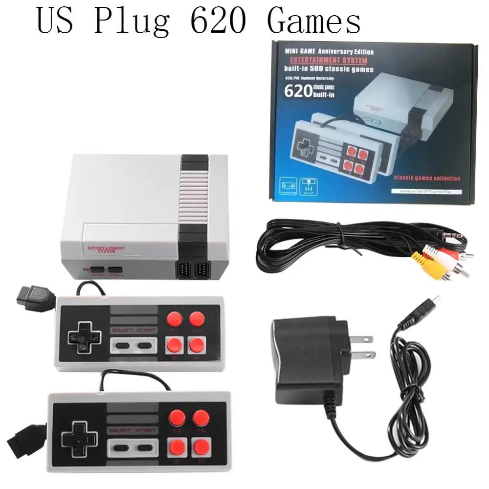 US Plug 620 Games ALLOYSEED мини 8 бит встроенные 500/620 классические игры Ретро ручной игровой плеер AV порт ТВ игровая консоль детская игровая видео приставка - Цвет: US Plug 620 Games
