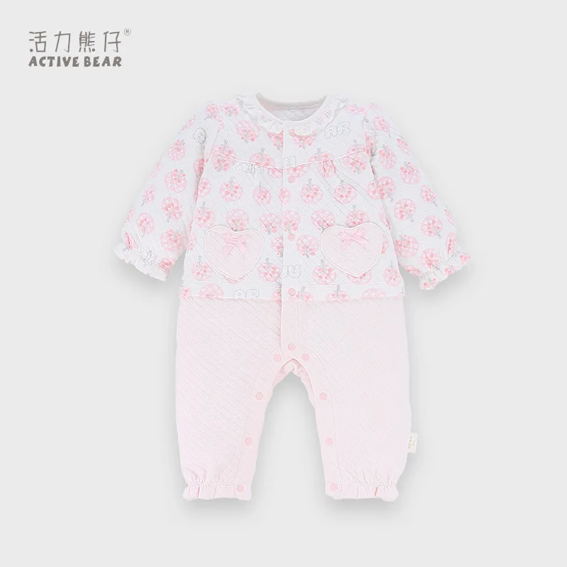 

Childrenswear Spring And Autumn Baby Clothes Female Baby One-piece Romper Long Sleeve Padded Pure Cotton Casual Sweet Climbing C