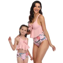 JAYCOSIN/купальный костюм розового цвета для мамы и дочки(мама); купальный костюм из двух предметов с принтом; Одинаковая одежда для плавания