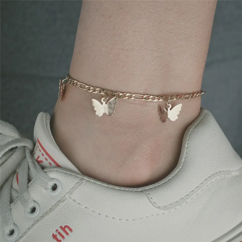 

VAGZEB 2020 New Fashion Women Beach Gold Color Butterfly Pendant Anklet for Woman Boho Handmade Foot Jewelry Girl Chain Anklets
