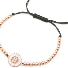 Micro pave Медь Белый cz кубический цирконий веревка отрегулированные бусины браслет 26 Алфавит начальный Шарм плетеные браслеты буквы th4324