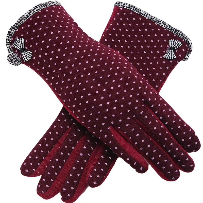 13A-Dot Red Sparsil, женские зимние теплые перчатки для сенсорного экрана, кашемировые, на запястье, на все пальцы, варежки, для девушек, модные, кружевные, элегантные, женские перчатки - Цвет: 13A-Dot Red