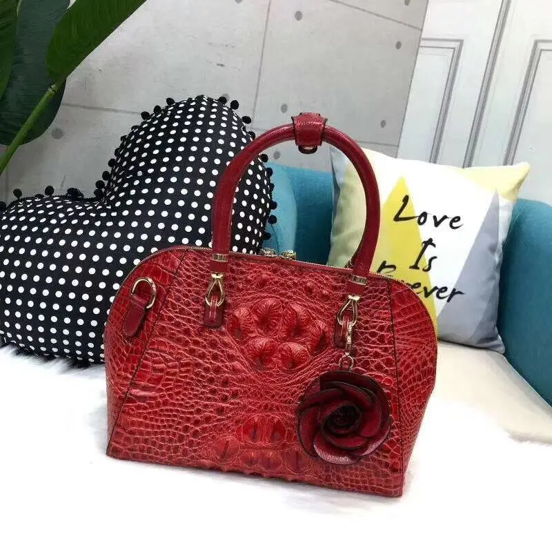 

Genuine Leather Crocodile Grain Handbag Woman Package Leisure Time Single Shoulder Baotou Layer Cowhide Oblique Satchel Bale