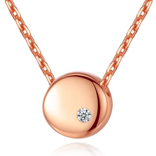 Gem&Time Elegant Round Beans Pendant Necklace For Women Sterling Silver 925 Tiny Solitaire Zircon Necklace Choker Jewelry SN0070 - Цвет камня: Rose Gold