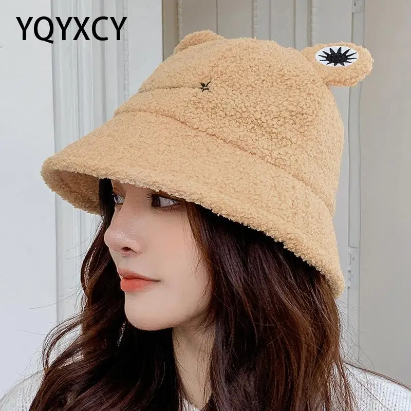 

YQYXCY Bucket Hat Women Winter Warm Fisherman Hat Female Thick Fashion Hats Cute Frog Panama Cap Gorro Casquette Bob 2020 New