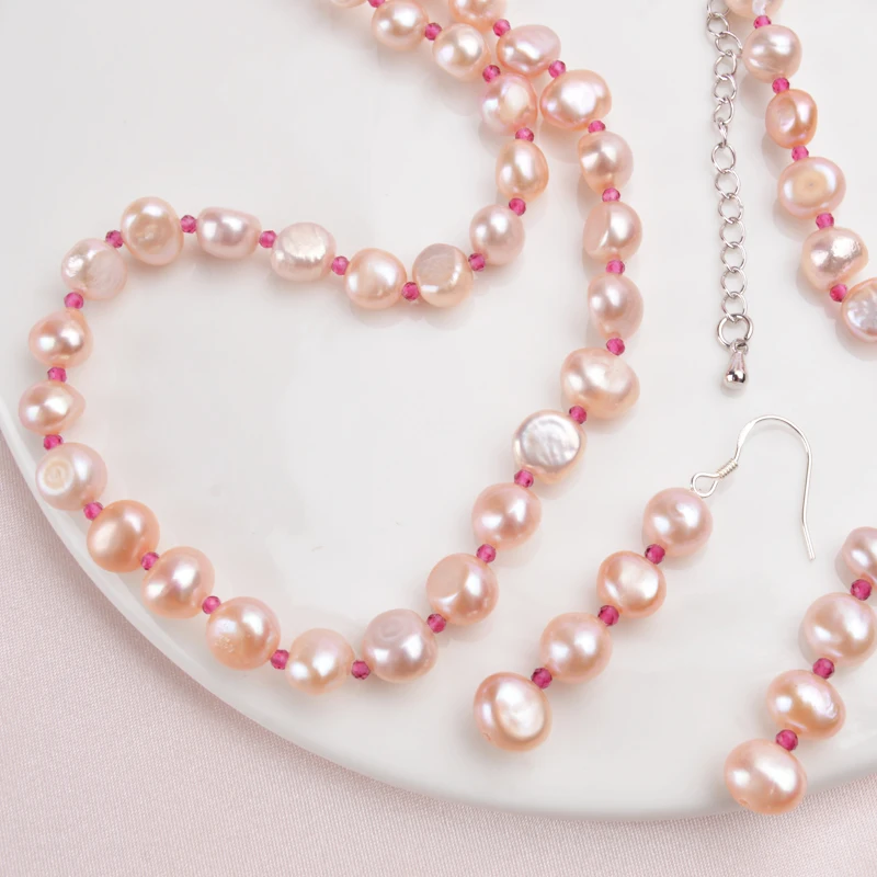 Женский комплект украшений из жемчуга ASHIQI ожерелье натурального пресноводного в