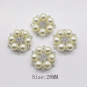 

Wholes 50pc 28mm Flower center buttons pearl for handmade flower silver flatback rhinestone embellishment Fashion decorativos