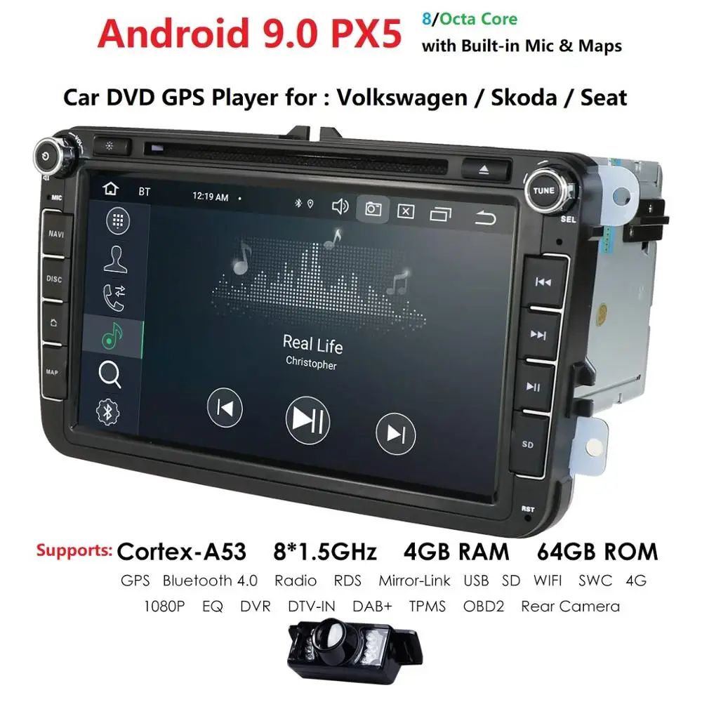 Flash Deal 2din android9.0 4Gcar dvd for vwpassat b6 b7 golf 5 tiguan polo octavia rapid fabia car multimedia player OctaCore 4GRAM+64GROM 2