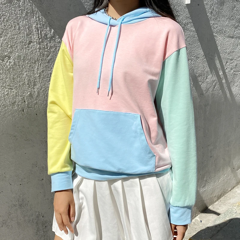 IAMSURE  2020 Autumn Winter Fashion Macaron Colorblock Oversized Hoodie For Women Kpop Streetwear Casual Loose Female Sweatshirt