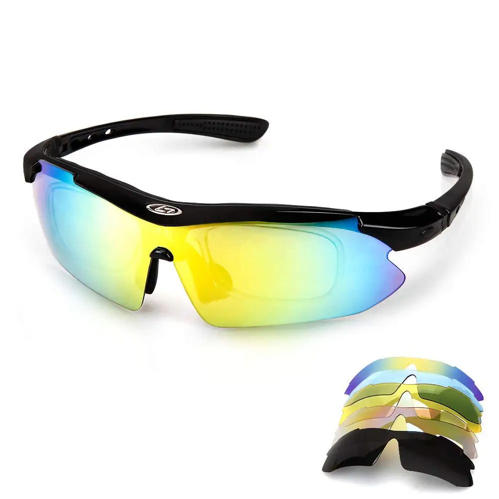 Sports Sunglasses Men Running Glasses with 5 Interchangeable Lenses