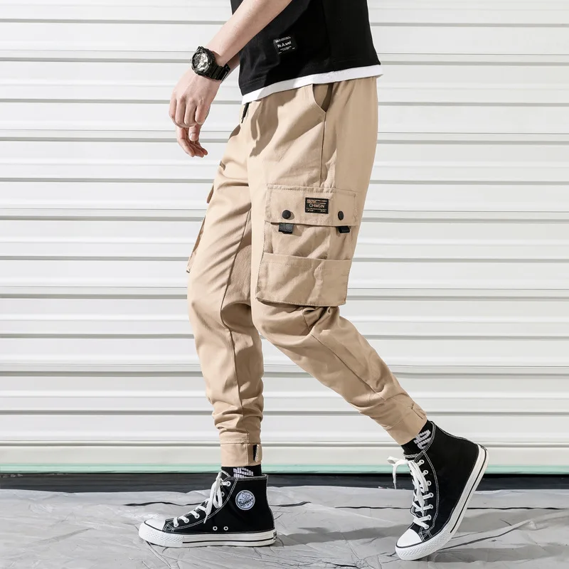 

2019 Spring And Autumn Cotton Bib Overall Capri Pants Loose And Plus-sized Bags Velcro Men Ankle Banded Pants Casual Pants